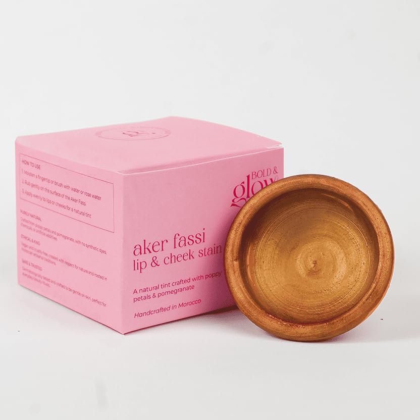 Image of Aker Fassi Moroccan Lip & Cheek Stain | Natural Long-Lasting Tint Clay Pot | Buildable Color for Lips & Cheeks by Bold & Glow