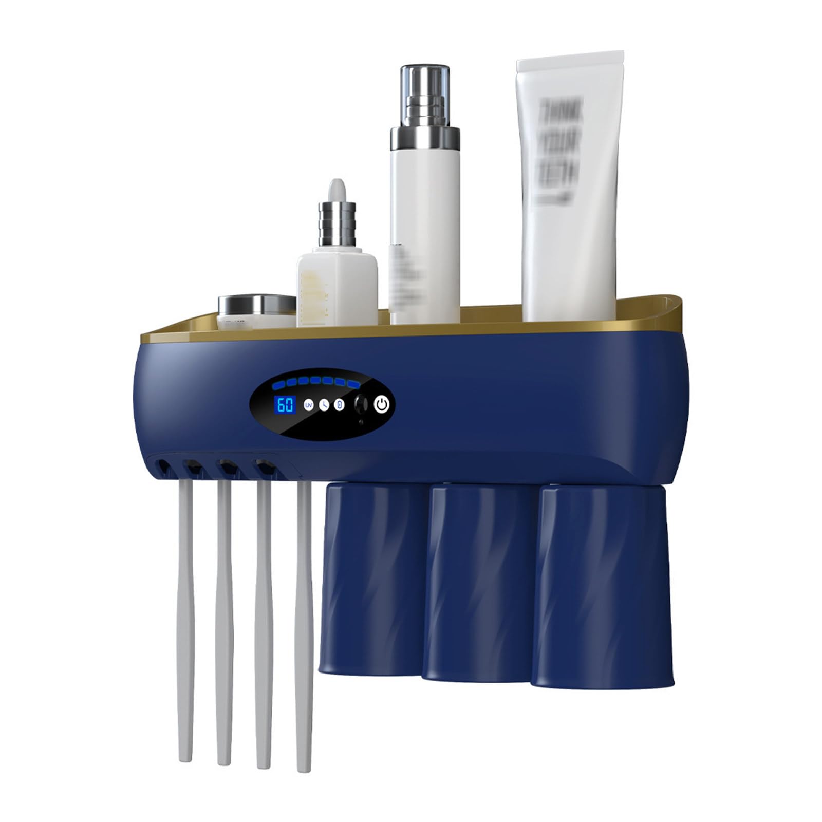 Soporte inteligente para cepillo de dientes, almacenamiento de secado UV, vaso magnético para enjuague bucal, soportes para cepillo de dientes para baño, estilo ligero de lujo,Blue