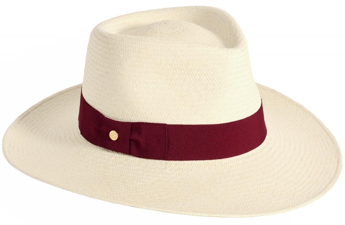 Failsworth Hats Chatsworth Panama Fedora Hat - Natural-Burgundy S-M