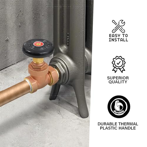 Image of Midline Valve 6I834-5 Steam Radiator Gate Valve; Air Vent Temperature Control; 1 /2 in. FIP x Male Union; Brass (5 Pack)