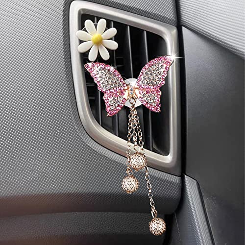 Image of 2 Pieces Butterfly Air Vent Clips Bling Car Aromatherapy Vent Clips Butterfly Car Freshener Perfume Clip for Girls Women Car Interior Decoration Accessories with Dry Fragrance Pads, Pink and Purple