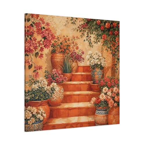 Toile florale pots de terre cuite au-dessus d'une console d'entrée accueillante