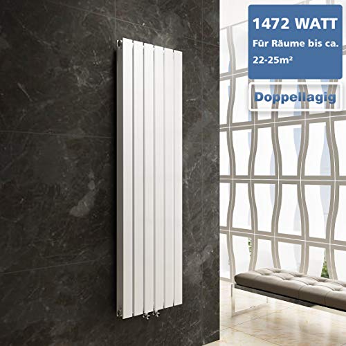 Preisvergleich Produktbild Design Flach Heizkörper Badheizkörper 1800x456mm Weiß Paneelheizkörper Wohnraumheizkörper Plattenheizkörper Mittelanschluss Doppellagig 1472Watt