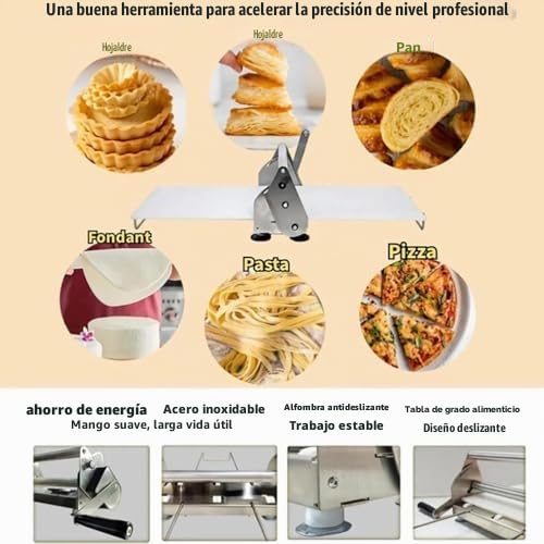 Máquina laminadora de masa manual para panadería, pizza, croissant, rodillo de repostería de acero inoxidable con grosor ajustable de 0,5 a 27 mm