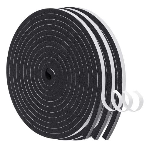 Image of MAGZO Weather Stripping Door Seal, 1 /4 Inch Wide X 1 /4 Inch Thick Adhesive Foam Tape Soundproof Weatherstripping for Windows, 3 Rolls Total 29.4FT Black