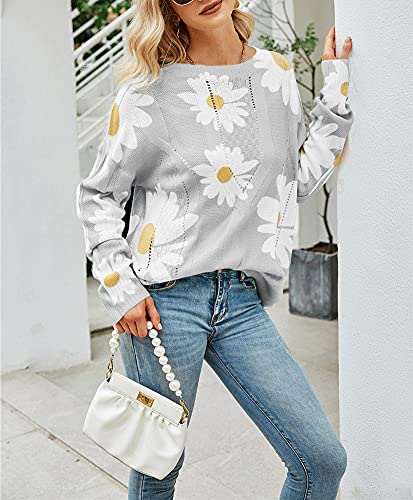 Image of chouyatou Women's Crewneck Long Sleeve Floral Printed Knitted Sweater Pullover Tops