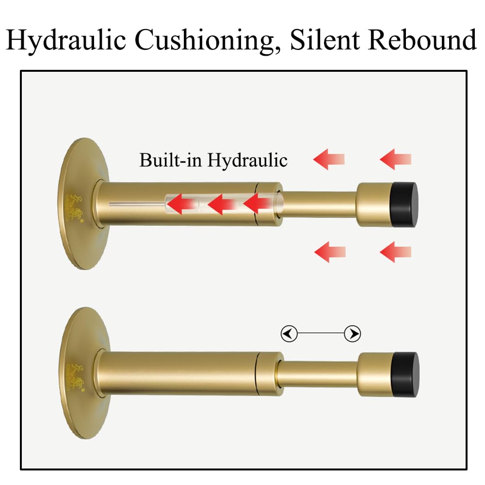 Door Stopper, Brass Sound Dampening Door Bumpers Retractable Hydraulic Shock Absorption Doorstops for Home Office Gold - Image 3