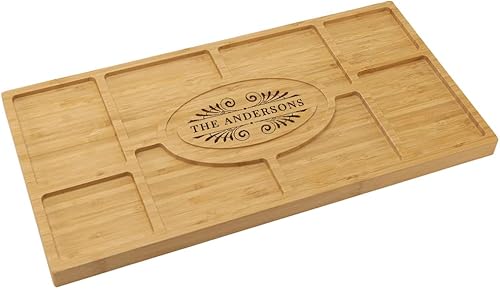 Andaz Press Tablero de charcutería personalizado XL, bandeja de madera de bambú grabada con grabado personalizado Art Deco, tabla de queso, tabla de