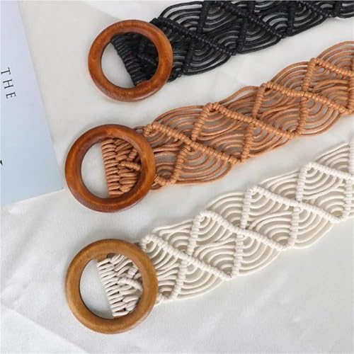 Decorative Belt Rope Hand-woven DIY Beach Dress Waistbands Accessories Belts Braided Belt Women Waist Chain Round Wooden Button(Beige)3