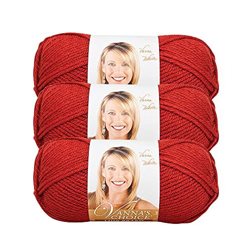 Image of Lion Brand Yarn, Vanna's Choice Crochet Yarn, Brick, Red, 3 Pack | Everyday Basic Worsted Weight Acrylic Knit & Crochet Fiber for Blankets, Bags, Sweaters, Hats, Scarves