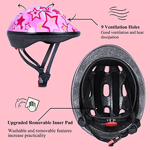 Asslen Kids Bike Helmet Suitable For Ages 3-8 Years Boys Girls, Adjustable Toddler Helmet With Knee Elbow Pads Wrist Guards Sports Protective Gear Set For Bike Bicycle Skateboard Scooter-Pink #TOP2