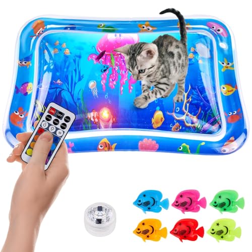 Wassermatte Katze LED Wasserspielmatte Katzen Wasser Spielmatte Verdickte Wassersensorik Spielmatte für Katzen Interaktives Katzenspielzeug Katzen Spielmatte für Innen und Außenbereich im Sommer