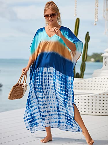 Plus Size Kaftan Dresses for Women Side Split Beach Bikini Swimsuit Caftan Dress Batwing Sleeve Cover Up4