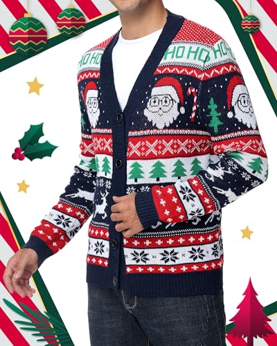 Mens Santa and Reindeer Ho Ho Ho Christmas Cardigan - Image 4