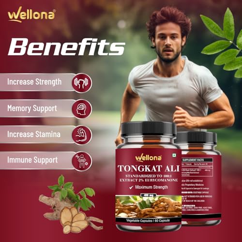 Image of Tongkat Ali Supplement Root Extract 400mg Capsules, 2% Eurycomanone Herbal Supplement for Men | Standardized to 100:1 | Maximum Strength (60 Veg Capsules) (Pack of 3)