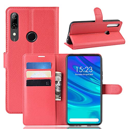 Fertuo Funda Huawei P Smart Z/Honor 9X, Carcasa Libro con Tapa de Cuero Piel Wallet Case Flip Cover con Kickstand, Hebilla Magnetica y Ranuras para Tarjetas para Huawei P Smart Z/Honor 9X, Rojo
