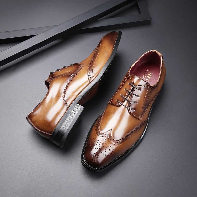 Men's Vintage Formal Oxford Shoes Faux Leather Lace-up Pointed Toe Anti-Slip Brogue Party Shoes2