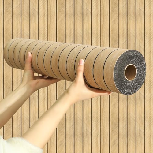 Wood Slat Peel and Stick 3D Wall Panel -15.75"x118"Soundproof Self-Adhesive Wall Sticker, Removable Thick PVC Slat Contact Paper for Kitchen, Bedroom,Ceiling Wall Decoration(Dark Brown,13Sq.ft)