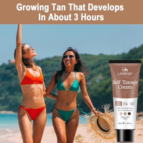 Image of Self Tanner Cream,Natural Plant-Based Formula,Self-Adjusting Color for All Skin Tones,Streak-Free Gradually develops Fake Tan,Sunless Tanner lotion,Bronzing Body Cream For Woma & Man,Fair to Dark