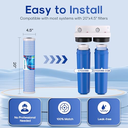 Image of ICEPURE 4.5 inchx 20 inch Whole House Water Filter High Capacity Combo Set, Carbon Block Cartridge and Upgraded Activated Carbon Lead Removal Filter Replacement for 20 Inch Water Filter System, Pack of 1