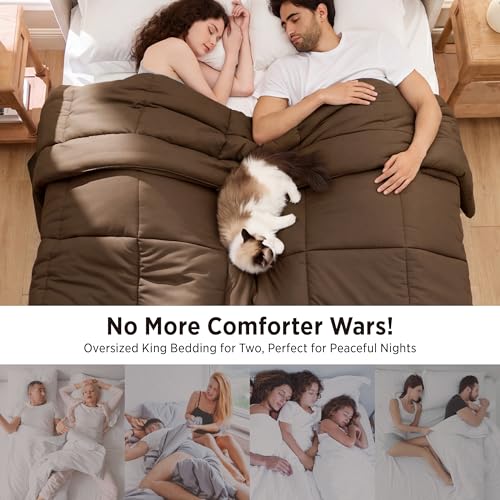 Image of Bedsure Comforter Duvet Insert - Quilted Comforters Oversized King Size, All Season Duvet, GentleSoft Down Alternative Bedding, with 8 Tabs, Gifts for Women /Men, Brown, Oversized King 116 x 98 Inches