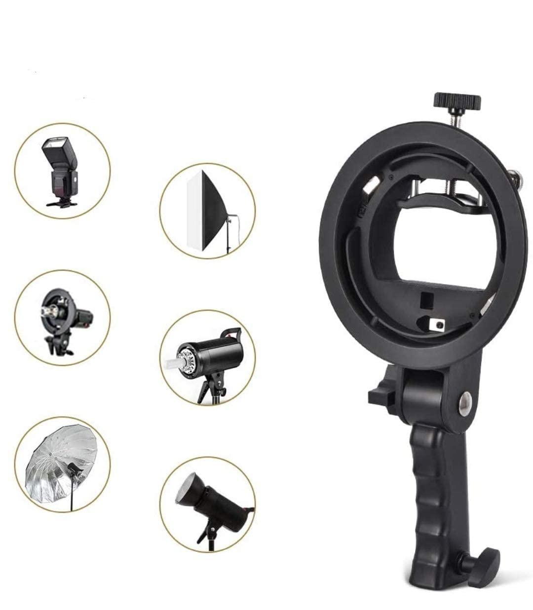 S-Type Bracket Elinchrom Mount Holder with Handle, MVPRO S-Mount Elinchrome Bracket No Need to Install for Speedlite Flash Snoot Softbox Honeycomb Beauty Dish Reflector Umbrella-picture-17