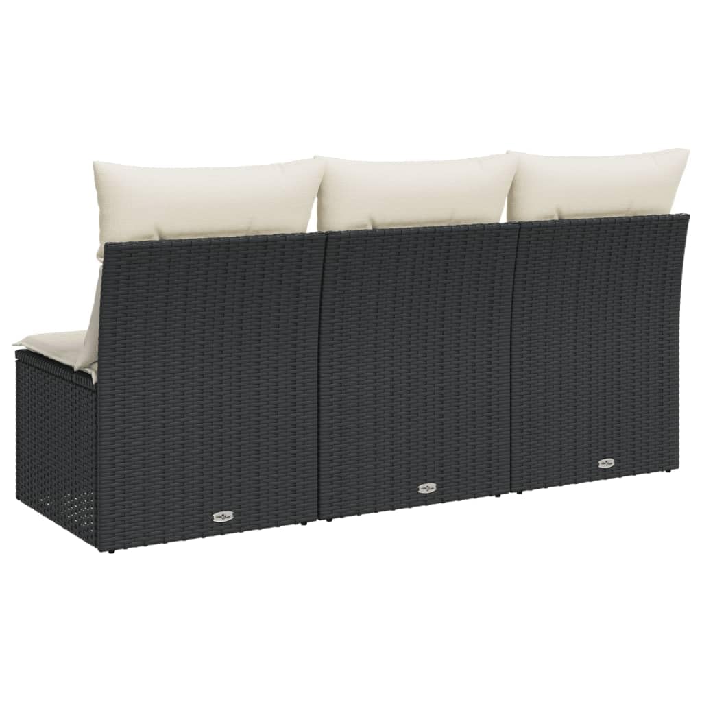 Gecheer Divano da Giardino a 3 Posti con Cuscini Nero in Polyrattan,Divani,da Giardino,per Esterno,Salottini,Salotto da Giardino,da Esterno,Divano Modulare,Set da Giardino,366015