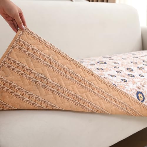 Image of HOKIPO 'HomeHues Series' Printed Quilted 1 Seater Sofa Cover Seat Mat, Light Peach Candytuft (IN-806-D6*1)