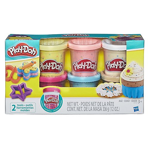 Play-Doh Konfettiknete 6 Dosen Knete mit bunten Konfetti-Streuseln mit 2 Ausstechförmchen