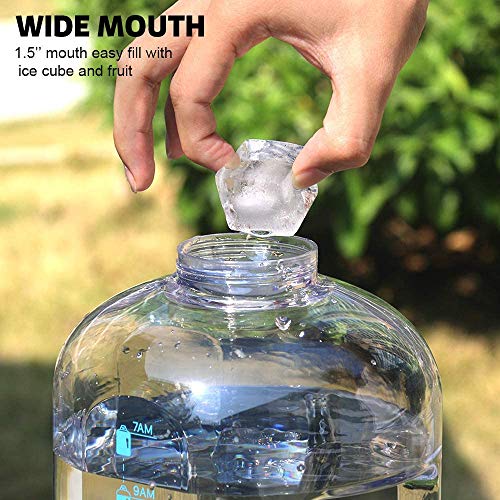 Image of 1 Gallon Water Jug with Flip-top Lid and Handle Strap, Leak-proof BPA Free Reusable Time Marker Reminder Large Capacity Wide Mouth Gallon Water Bottle for Outdoor Sports Fitness Gym Hiking Clear