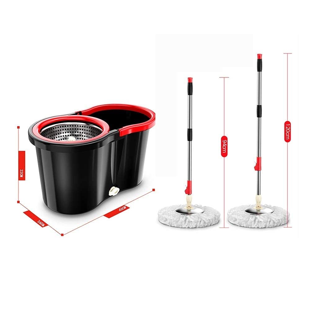 Sistema Pulizia Pavimento con mocio e Secchio Rotante con 3 Sistema Pulizia Pavimento con Testa Secchio in Microfibra Lavabile in Lavatrice