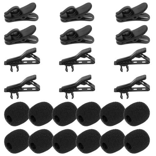 24 Pieces Lapel Microphone Clips Replacement Kit, Mic Clip, 6 Pieces Lavalier Microphone Metal Tie Clips, 6 Piece Plastic Lavalier Wire Clip and 12 Piece Windscreen Foam Cover
