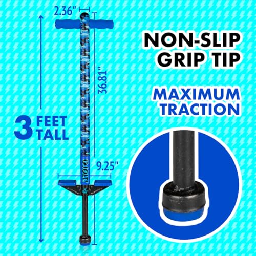 Image of Flybar Jolt Pogo Stick for Kids, Perfect for Beginners w / Foam-Covered Metal Frame, Handles & Padding, Non-Slip Foot Pads, Wide Tip, Outdoor Active Play Toy for Boys & Girls, Ages 6+, Blue Camo