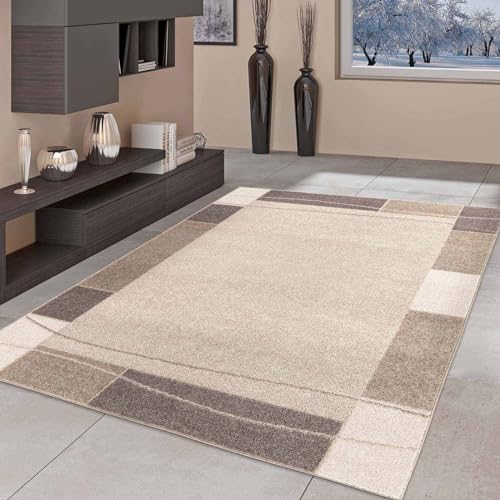 Taracarpet Moderner Kurzflor Designer-Teppich für Wohnzimmer Schlafzimmer und Kinderzimmer Bordüre...