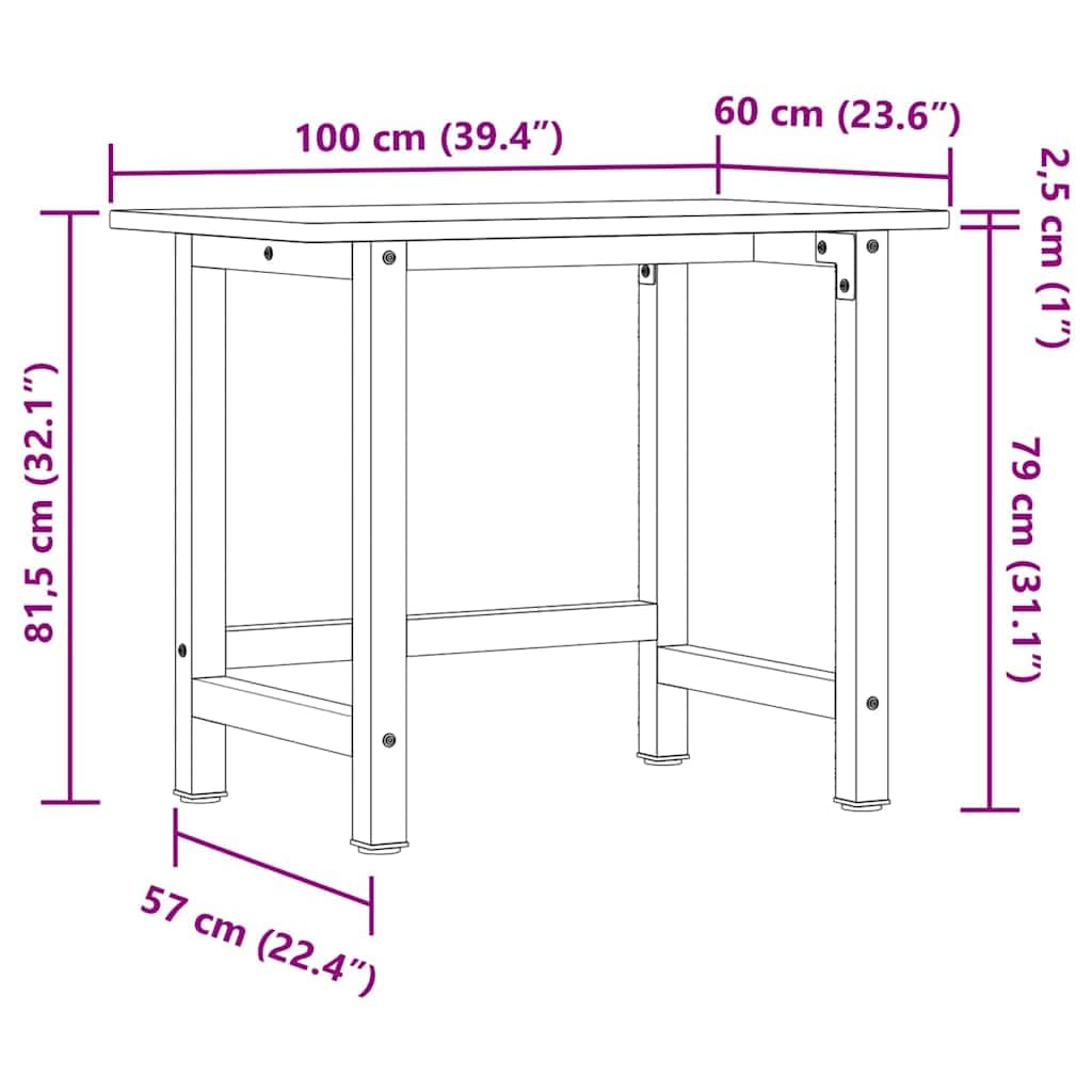 vidaXL Banco de Trabajo Rectangular Madera Maciza Roble 100x60x81,5 cm