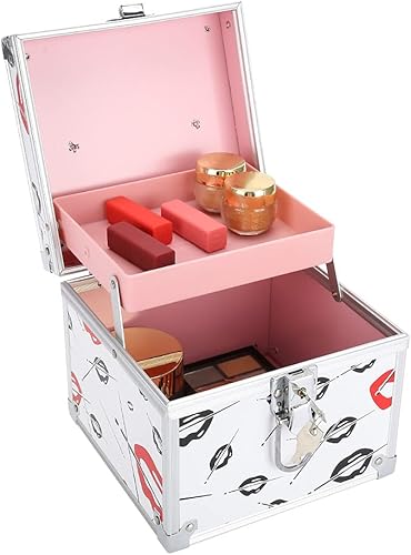 Miniatura 3 de Estuche de maquillaje profesional, organizador de maquillaje portátil de aluminio con una bandeja, caja de almacenamiento de cosméticos con