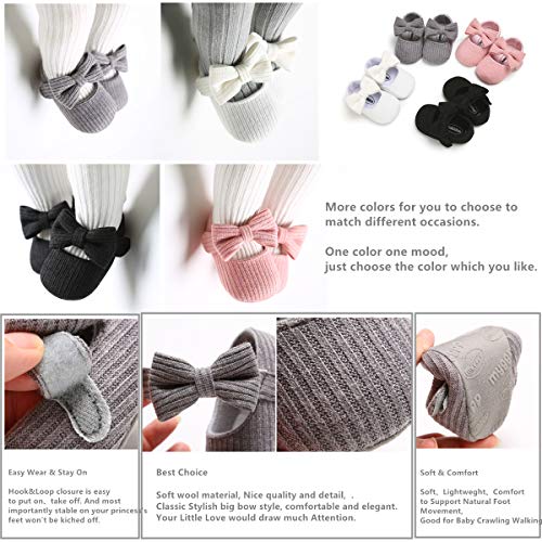 Image of Baby Girls Mary Jane Flats with Bowknot Flowers Princess Wedding Dress Ballet Shoes Non-Slip Toddler First Walkers Newborn Crib Shoes