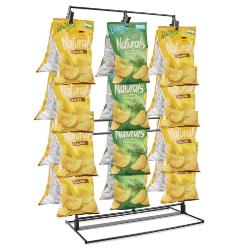 GRTCZYSL Chip Rack Display Stand, 48 Clips Chip Holder Stand Display Rack for Party Retail Snack Potato Chip Bag Holder Snack Display for Concession Stand Supplies -3 Row