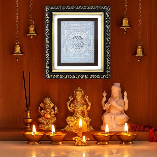 Image of 999 Pure Silver Lakshmi Yantra Frame - Spiritual Decor for Home, Pooja Room, Temple | Hindu Religious Gift Item for Wealth & Prosperity