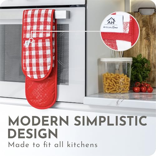 Stylish Red Gingham Christmas Oven Gloves | Heat Resistant Thick Potholders with Quilted Cotton & Silicone Non-Slip Design | Machine Washable Kitchen Accessories - Image 5