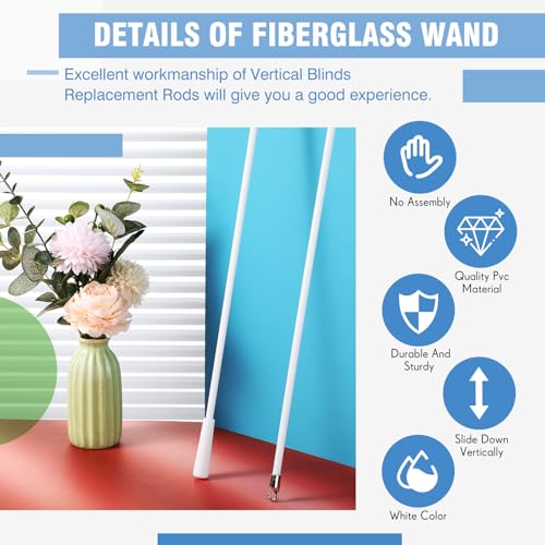 Bokon 4 Pcs Blinds Wand Replacement with Hook and Handle White Fiberglass Long Vertica Blind Wand for Windows Curtain Door Shades Opener Accessory (48 Inch) by Bokon - Image 3