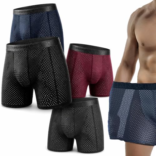 Visemmbo 4 Pack Mens Mesh Boxer Briefs Long Leg Performance Underwear Ultra Breathable Cooling Sport Trunks