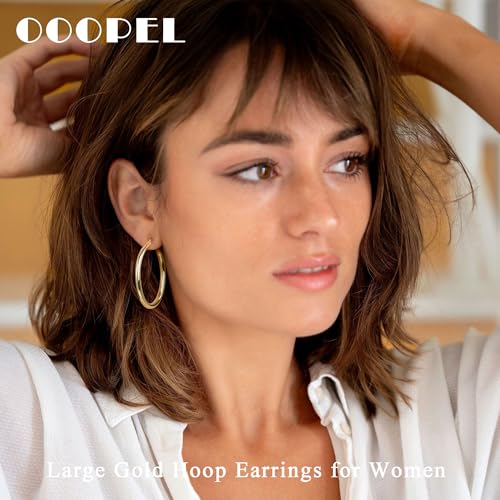 OOOPEL 3mm Gold Hoop Earrings For Women Hollow Tube 14k Gold Plated Hypoallergenic 925 Sterling Silver Post Lightweight Silver Hoop Earrings 30/40/50/60/70mm2