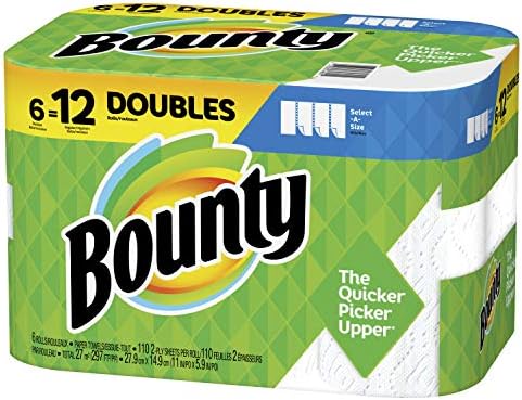 Bounty Select-A-Size Paper Towels, White, 6 Double Rolls = 12 Regular Rolls