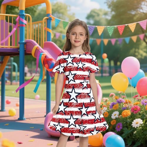 RONGTAI Girls 4th of July Dress 3D Casual Dresses American Flag Sundress for 2-8T Kids2