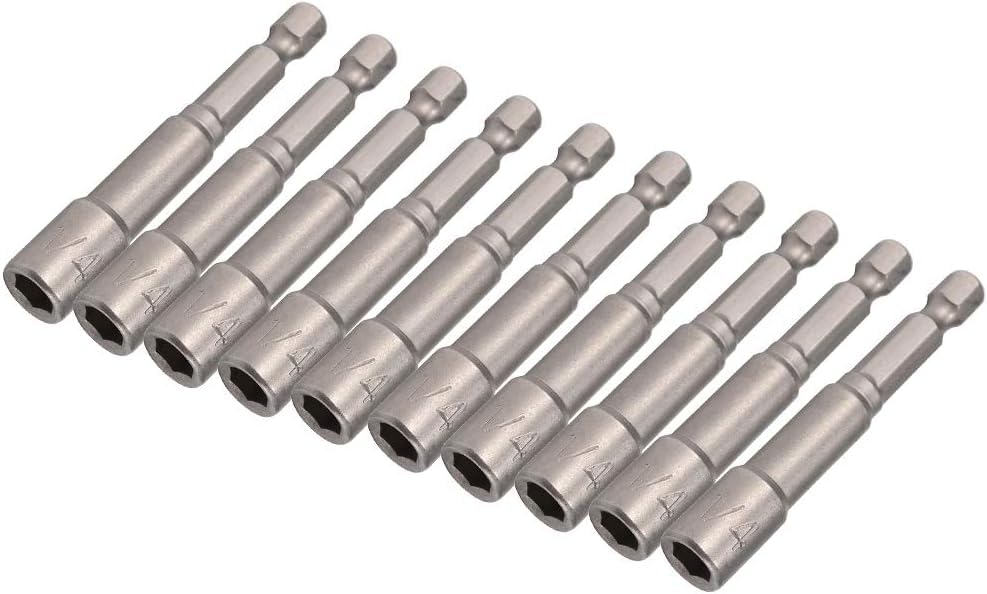 Yakamoz 10Pcs Magnetic Nut Setter Driver Drill Bit Set 1/4" Hex Shank to 1/4" Hex Socket Power Nut Driver Bits, 2-Inch Length