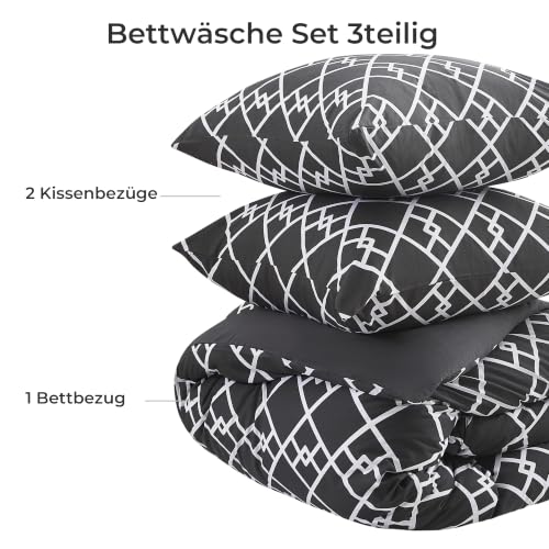 softan Bettwäsche 200x200 3teilig Mikrofaser, Geometrisch Anthrazit – Ansicht 5