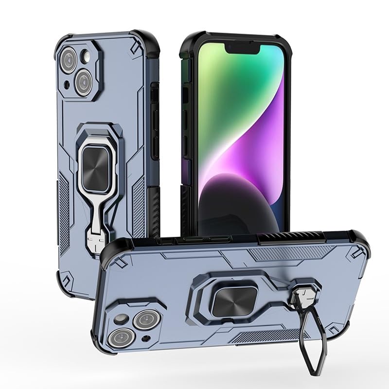 Coque iPhone 13 antichoc de qualité militaire avec anneau support pour mobile bleu