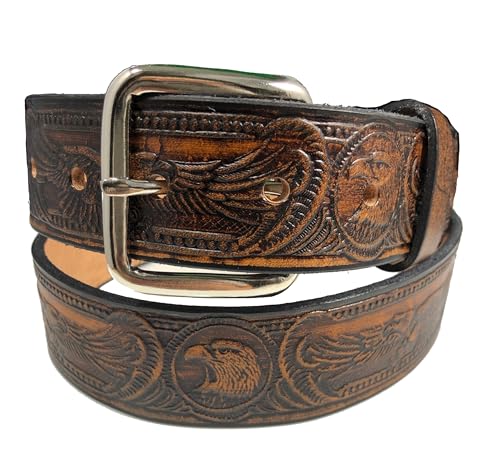 American Eagle Design Handmade Mens Leather Belt Western Casual Belt 1.5" Wide Cocoa2