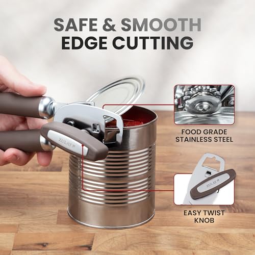 Image of Zulay Kitchen Manual Can Opener Heavy Duty Patented Stainless Steel, Brown